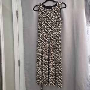 Anne Klein Black and Cream Floral Midi Dress size 8